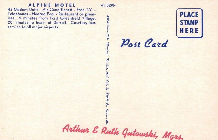 Alpine Motel - Postcard